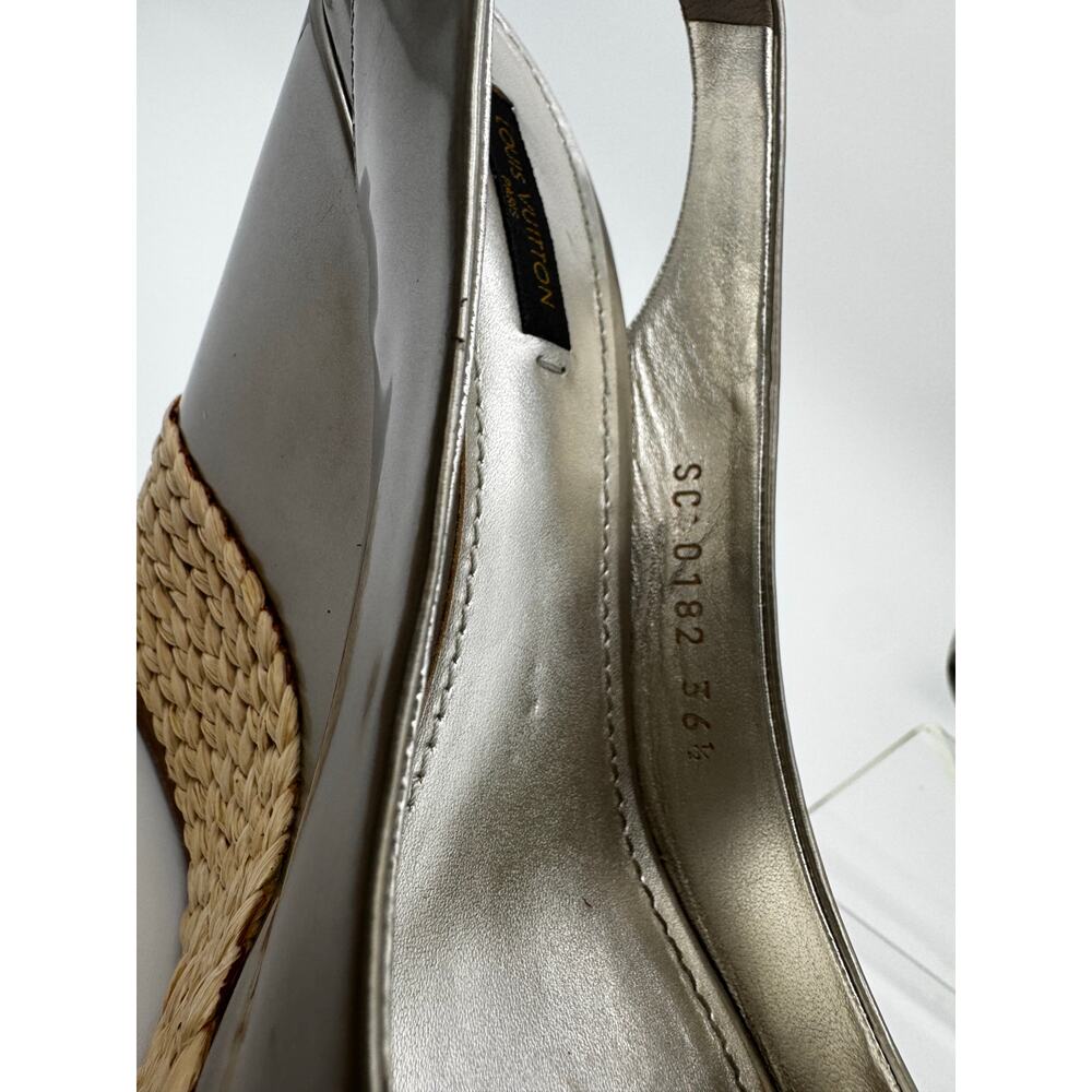Louis Vuitton Lagoon Metallic Gold Patent Slingback Espadrille Wedges EU 36.5 - Picture 8 of 9